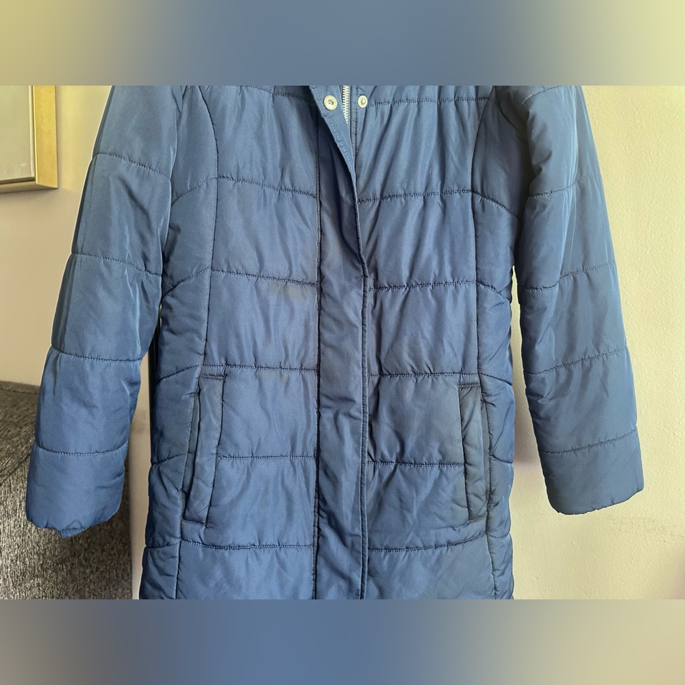 Banana Republic Women’s Down Puffer Jacket – Size XS | Blue Long Winter Coat - Picture 9 of 16